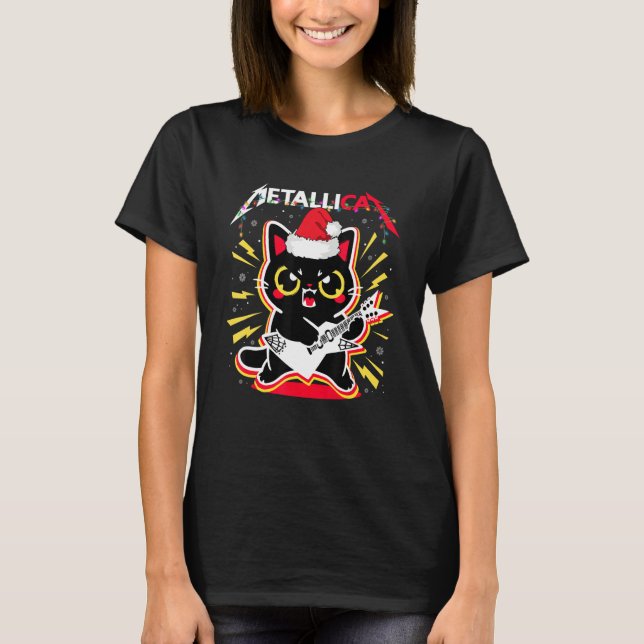 Camiseta Metallicat Funny Cat Rock 90 Guitar Bass Merry Ch (Anverso)