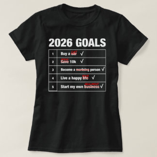 Camiseta Metas divertidas para 2026 Lista Meme - Gato Feliz