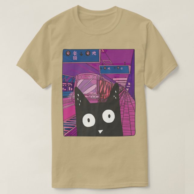 Camiseta Metro urbano Kawaii Cat Ciudad japonesa Estética A (Diseño del anverso)