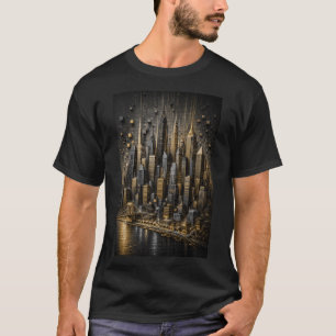 Camiseta Metrópolis Dorada Skyline de Micro Mosaico 3D