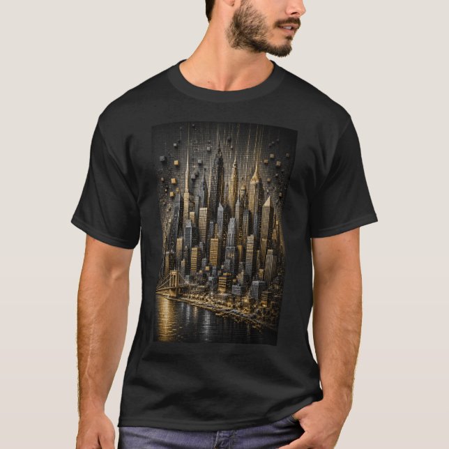 Camiseta Metrópolis Dorada | Skyline de Micro Mosaico 3D (Anverso)