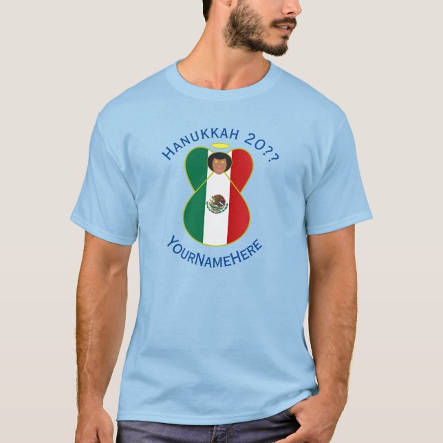Camiseta Mexican Angel Hanukkah Flag Personalized Men's  (Anverso)