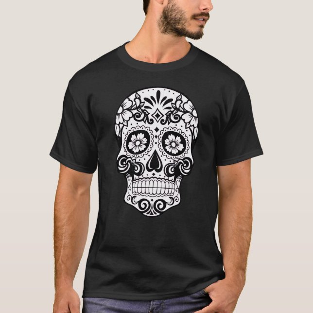Camiseta Mexican Black and White Skull T-Shirt (Anverso)