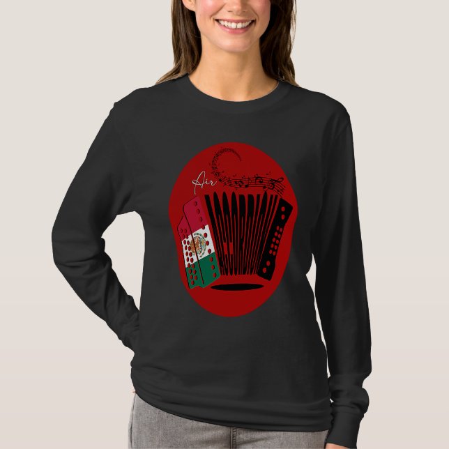 Camiseta Mexican Flag Air Accordion Mexico Fiesta Womens Bo (Anverso)