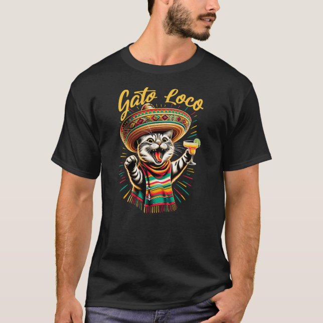 Camiseta Mexican Gato Loco Sombrero Cat Cinco De Mayo Funny (Anverso)