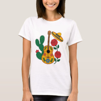 Camiseta Mexican Guitar Sombrero and Cactus Fiesta Design