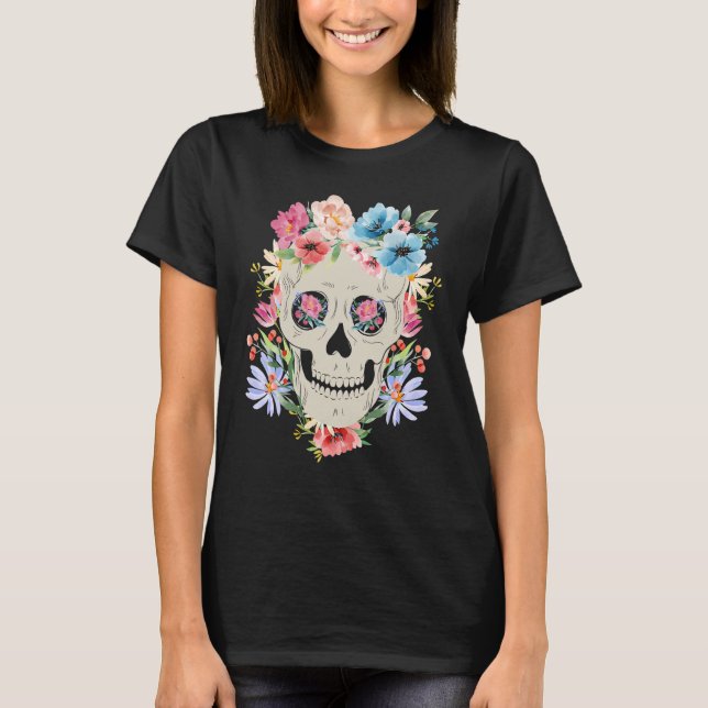 Camiseta Mexican Skull with Flowers for the Day of the Dead (Anverso)
