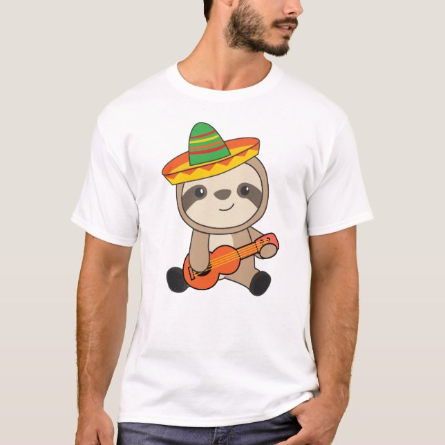 Camiseta Mexican Sloth Sombrero Ukulele Cinco de mayo (Anverso)
