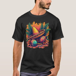 Camiseta mexicana festiva Sombrero y Maracas