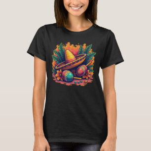 Camiseta mexicana festiva Sombrero y Maracas