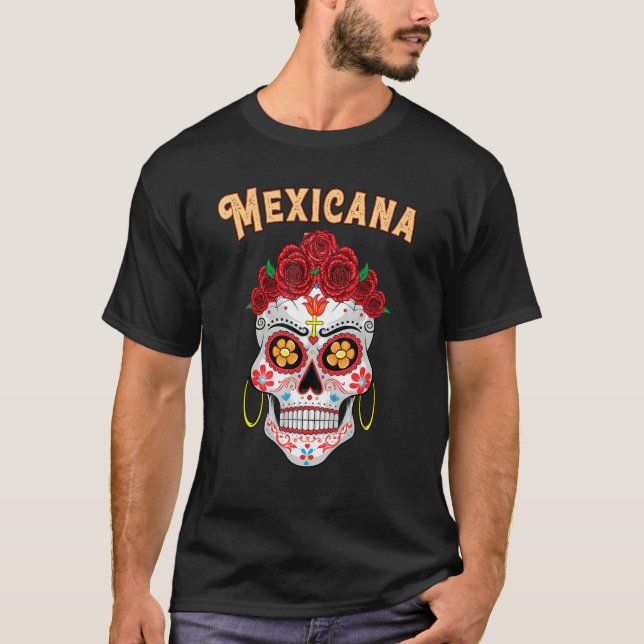 Camiseta Mexicana Proud Latina Red Roses Sugar Skull Day of (Anverso)