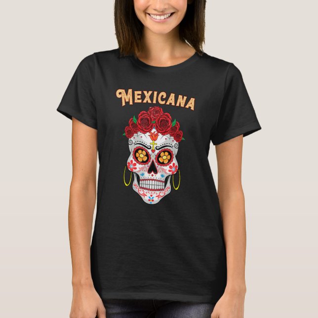 Camiseta Mexicana Proud Latina Red Roses Sugar Skull Day of (Anverso)