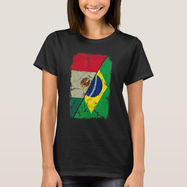 Camiseta México Bandera de Brasil juntando raíces familiare (Anverso)