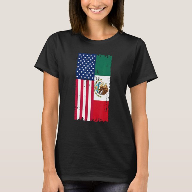 Camiseta México Bandera de los Estados Unidos mitad estadou (Anverso)