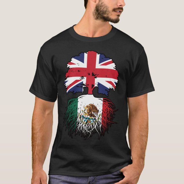 Camiseta México Bandera de raíces de árboles británicos mex (Anverso)