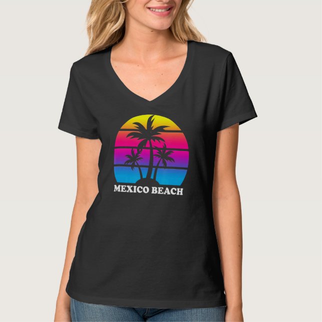 Camiseta Mexico Beach Florida Retro Palm Tree Sunset Vacati (Anverso)