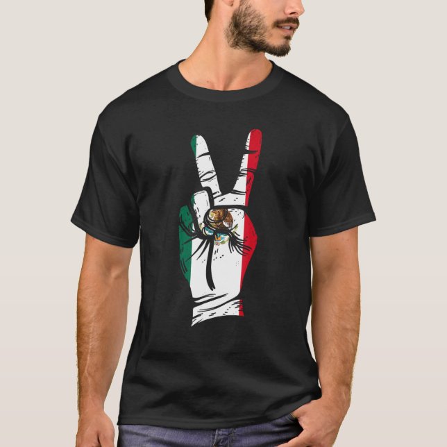Camiseta Mexico Flag Hand Peace Sign Mexico (Anverso)