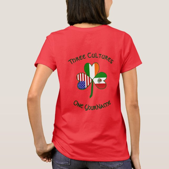 Camiseta Mexico Ireland USA Flag Shamrock Personalize Women (Reverso)
