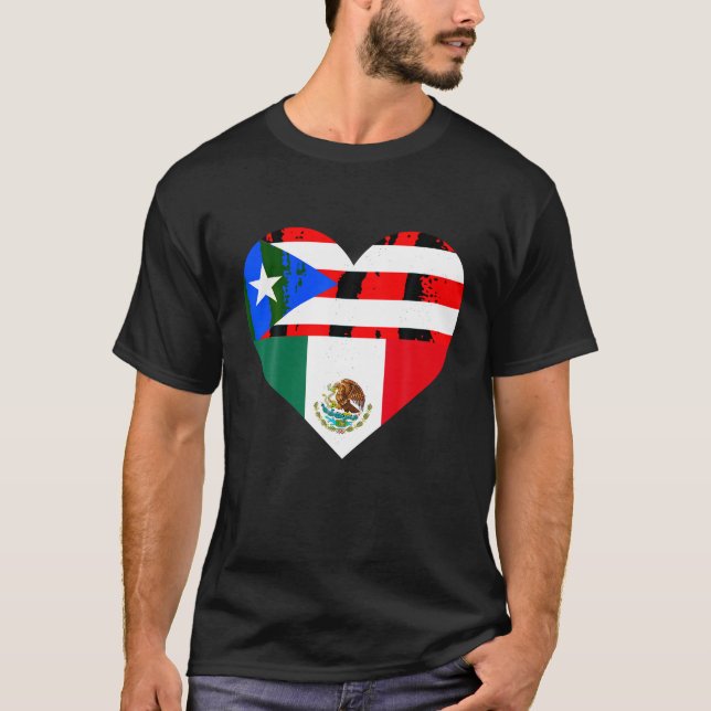 Camiseta México Mexicano Puerto Rico Boricua Bandera el cor (Anverso)