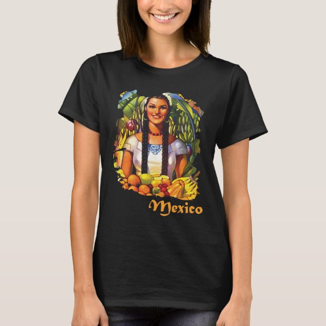 Camiseta México, mujer con frutas. (Anverso)