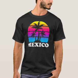 Camiseta México Retro Palm Tree Sunset Vacaciones Mexicanas
