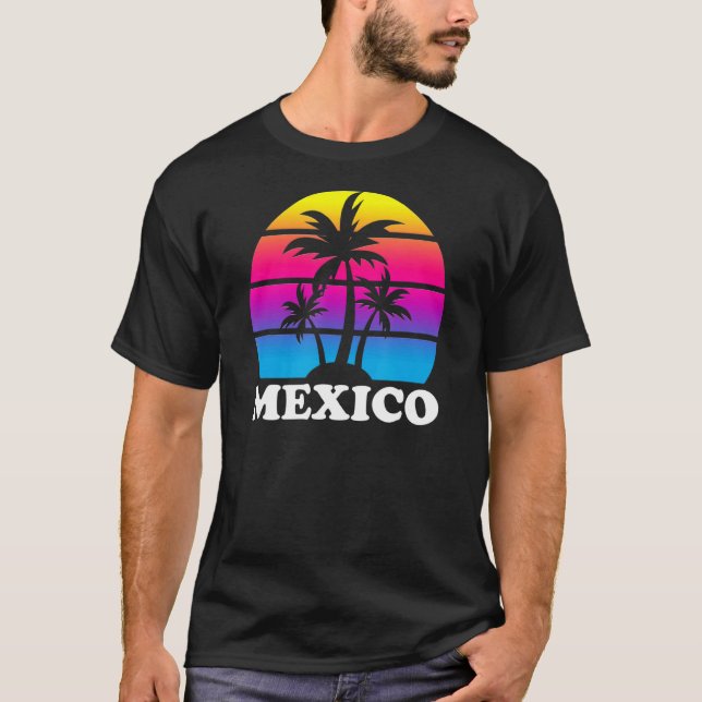 Camiseta México Retro Palm Tree Sunset Vacaciones Mexicanas (Anverso)