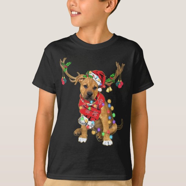 Camiseta Mezcla de boxeadores de Pitbull Navidades de renos (Anverso)