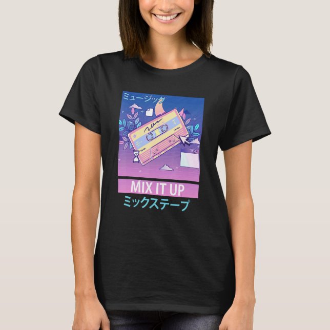 Camiseta Mezcla de cintas retro 80 de vapor estético Otaku  (Anverso)