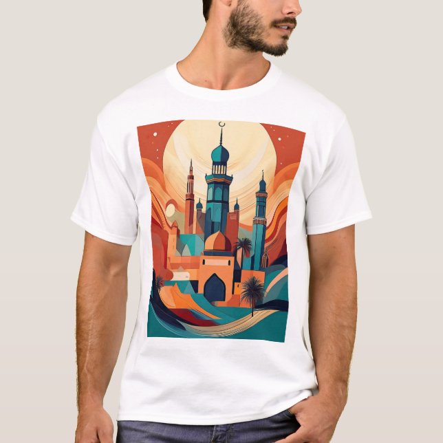 Camiseta Mezquita árabe serena: Impresión del arte cultural (Anverso)