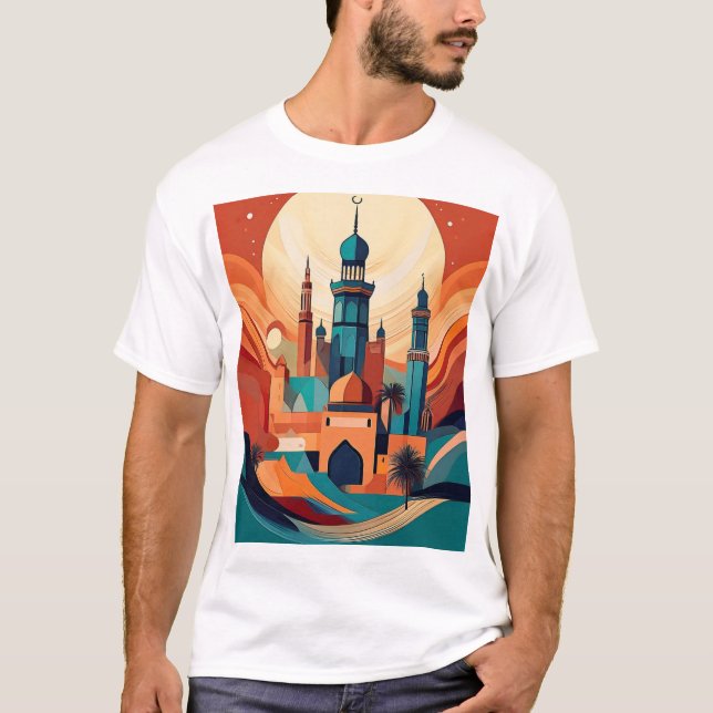 Camiseta Mezquita árabe serena: Impresión del arte cultural (Anverso)