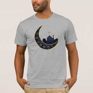 Camiseta Mezquita Crescent Luna Ramadán, azul, oro