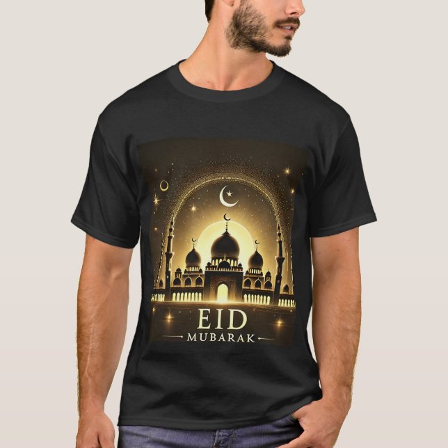 Camiseta Mezquita de Oro Eid Mubarak Camisas masculinas (Anverso)