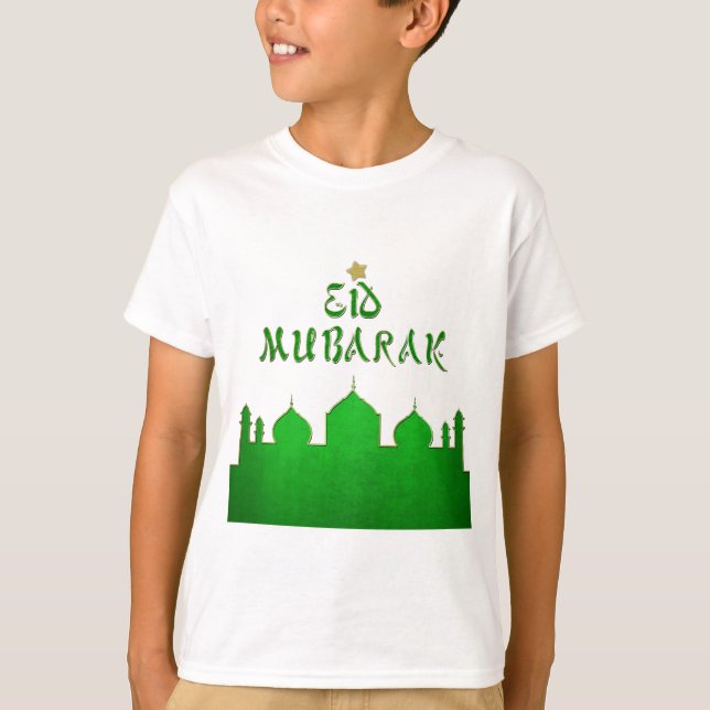 Camiseta Mezquita de Oro Verde de Eid Mubarak (Anverso)