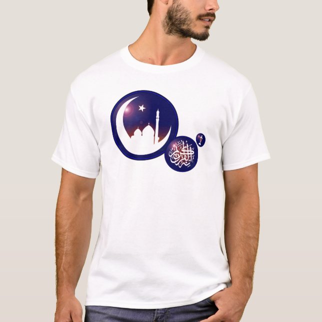 Camiseta Mezquita de Ramadán en luna creciente con azul fan (Anverso)