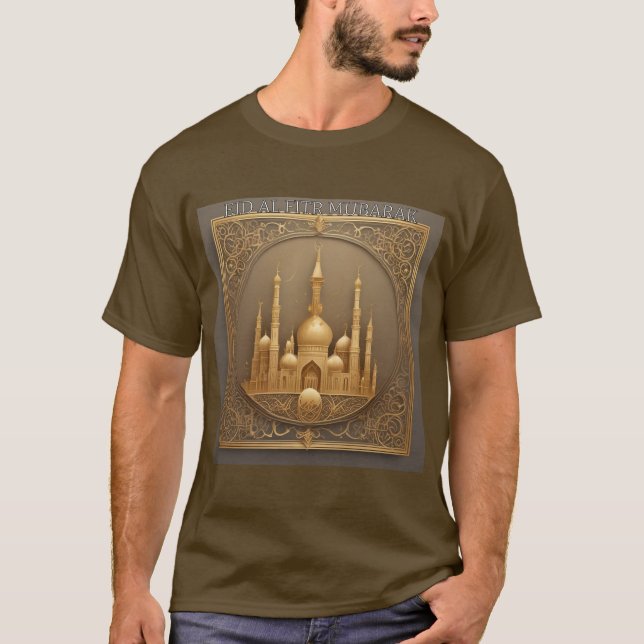 Camiseta Mezquita Dorada Eid Al Fitr Mubarak Tshirt Para Ho (Anverso)