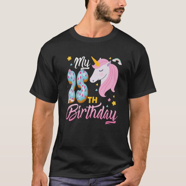 Camiseta Mi 25º cumpleaños, Unicornio rosa, donut de 25 año (Anverso)