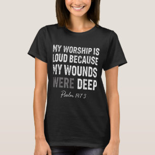 Camiseta Mi adoración es fuerte porque mis heridas son prof
