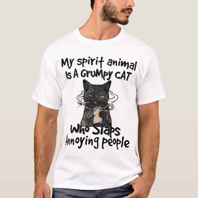 Camiseta mi animal espiritual es un gato gruñón que abofete (Anverso)