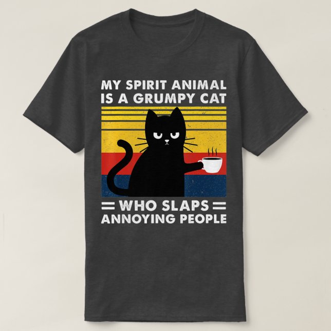 Camiseta Mi Animal Espiritual Es Un Gato Negro Gruñón Gatos (Diseño del anverso)