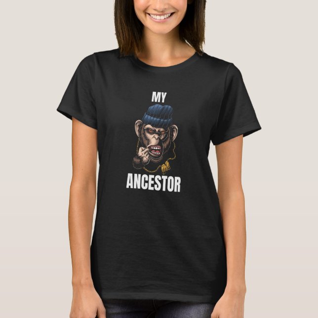 Camiseta Mi antecesor Monkey Funny Chimpanzee Auténtico Awe (Anverso)