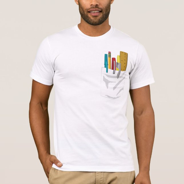 Camiseta Mi bolsillo. Mis plumas. (blanco) (Anverso)