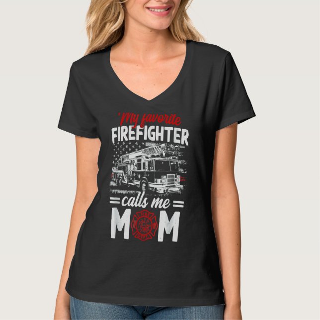 Camiseta Mi Bombero Favorito Me Llamó Mamá Camión De Fuego  (Anverso)