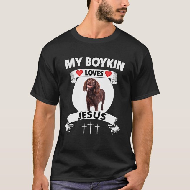 Camiseta Mi Boykin Spaniel ama a Jesús perro de la familia  (Anverso)