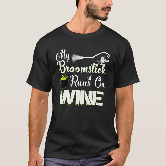 Camiseta Mi Broomstick Corre En Halloween De Vino Para Homb (Anverso)