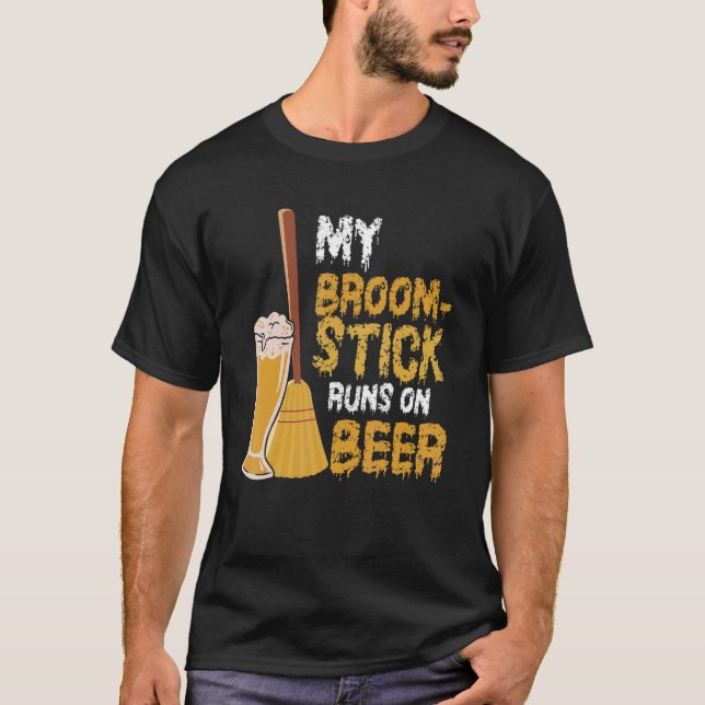 Camiseta Mi Broomstick Corre En La Brujería De Beer Hallowe (Anverso)