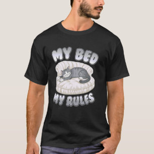 Camiseta Mi cama mis reglas divertido humorístico gato durm