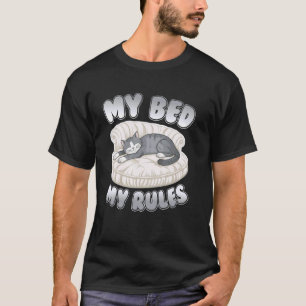 Camiseta Mi cama mis reglas divertido humorístico gato durm