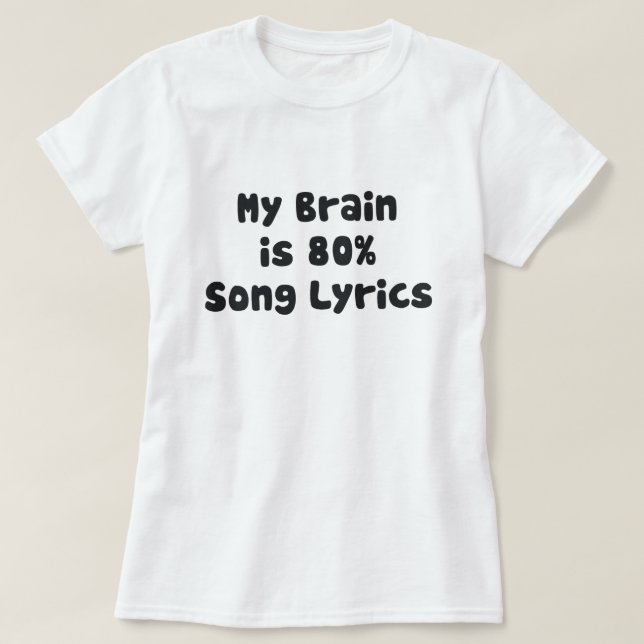 CAMISETA MI CEREBRO ES 80% LÍRICA DE CANCIONES (Diseño del anverso)