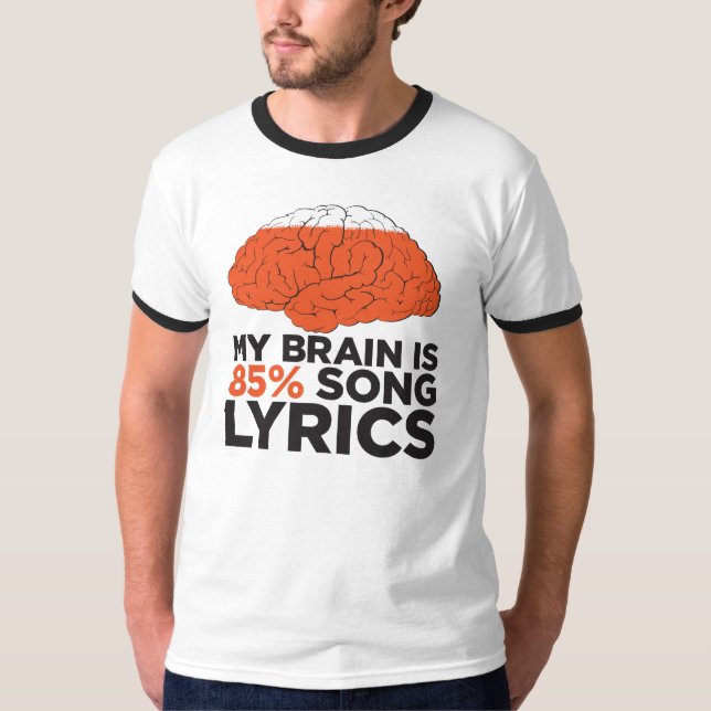 Camiseta Mi cerebro es letras de la canción del 85% (Anverso)