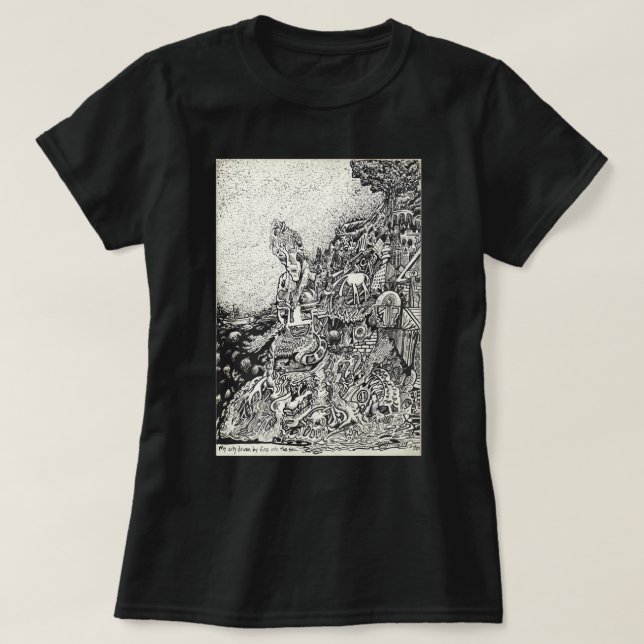 Camiseta Mi ciudad impulsada por el fuego en el mar (Diseño del anverso)